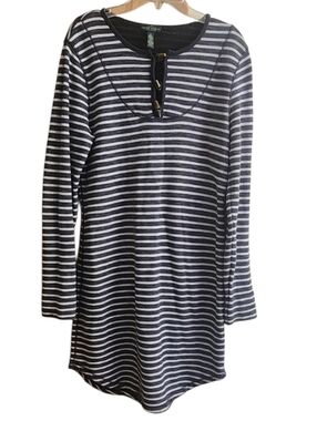 Lauren Ralph Lauren Navy and White Striped Shirt Dress Toggle Closures